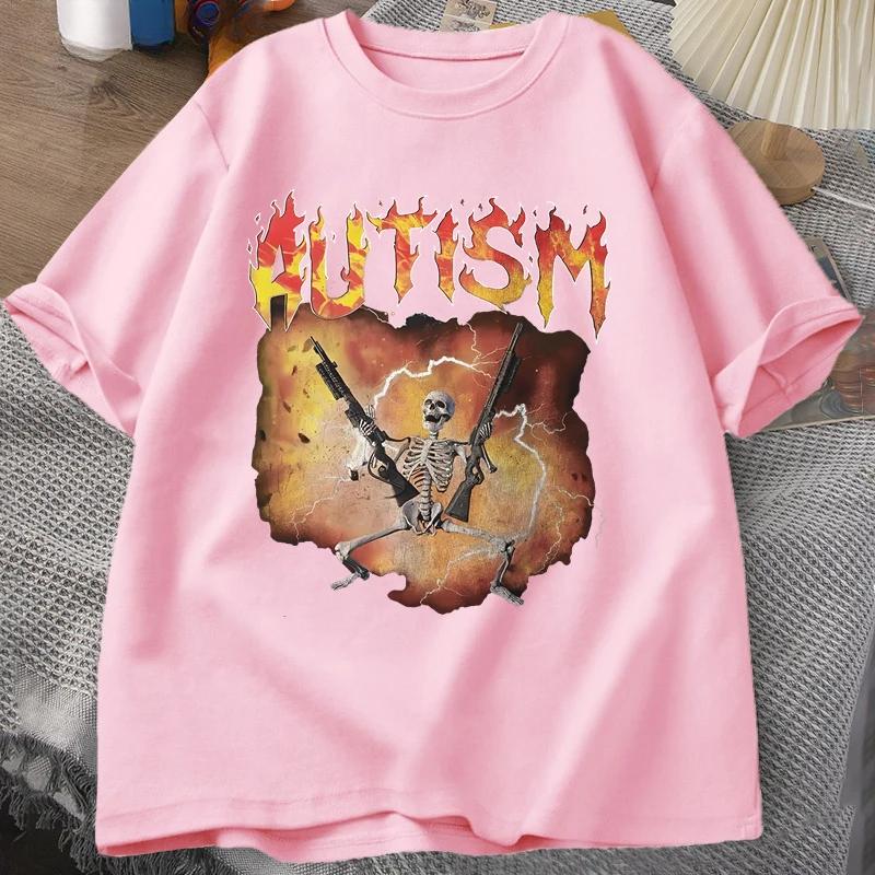 Unisex Autistic Funny Skeleton T-Shirt Women Autism Meme Graphic T Shirts Harajuku Fashion Vintage T Shirt Unisex Streetwear
