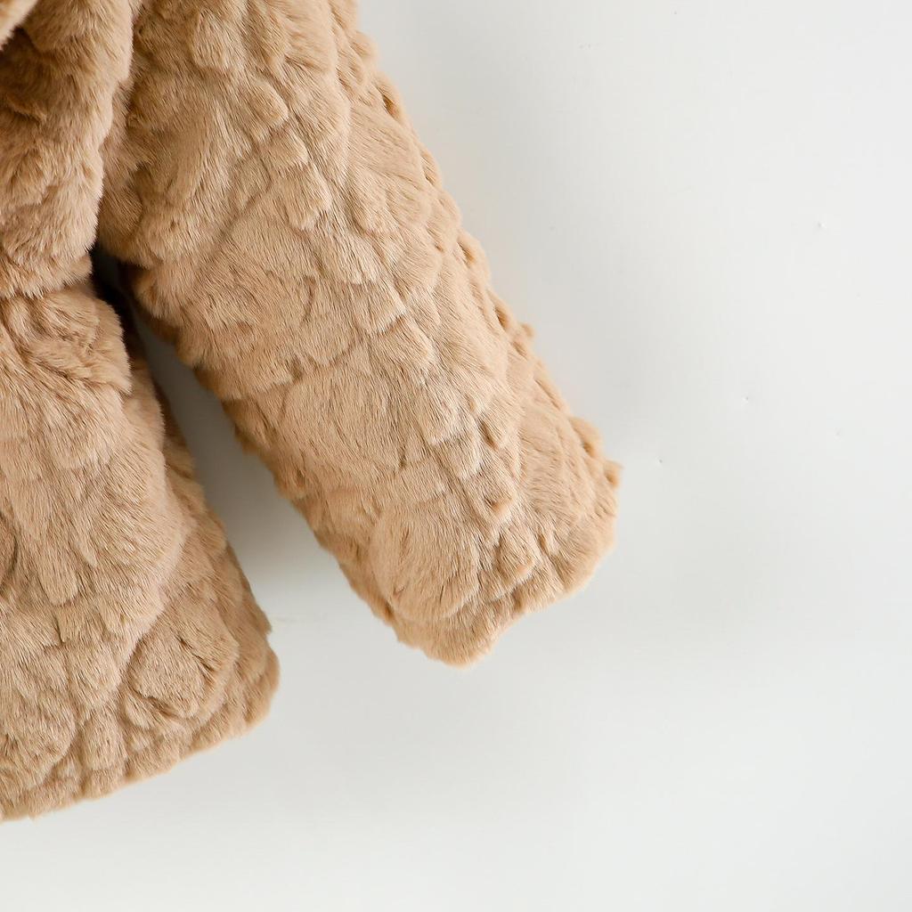 Свитер-пальто с капюшоном для девочек, с вышивкой мультяшного кота, пушистый, стеганый из искусственного меха, для осени/зимы