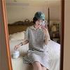 Summer 2025 Korean Sweet Sporty Striped Polo Collar Dress - Women's Short Sleeve Slimming Style