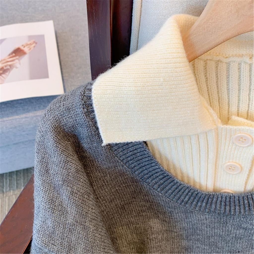 Японский ленивый двухсекционный свитер для женщин, новый осенний, замедляющий старение, укороченный трикотажный топ с воротником-поло из иностранного материала