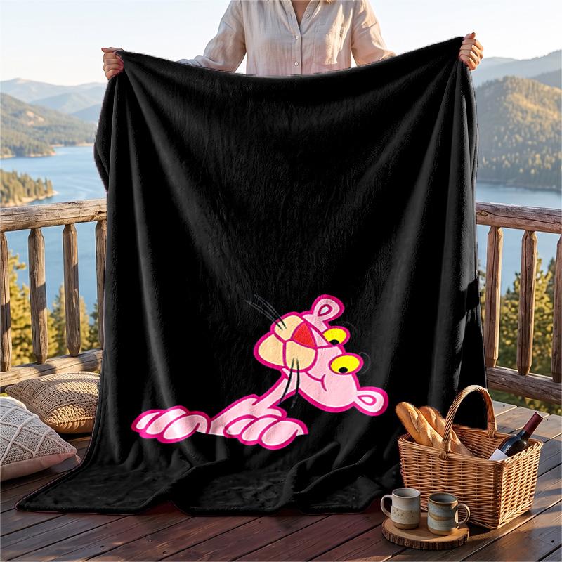 Warm Flannel Blanket Pink Panther Pattern, Lightweight Comfortable Throw Blanket for Bed Sofa Use