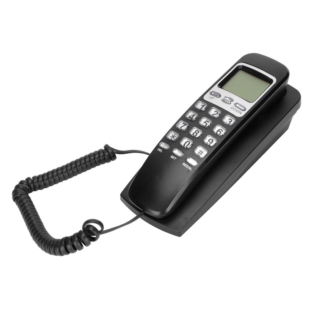 Wired Wall Phone Multifunctional Calendar LCD Display Caller ID Landline with Buttons for Home Office Black