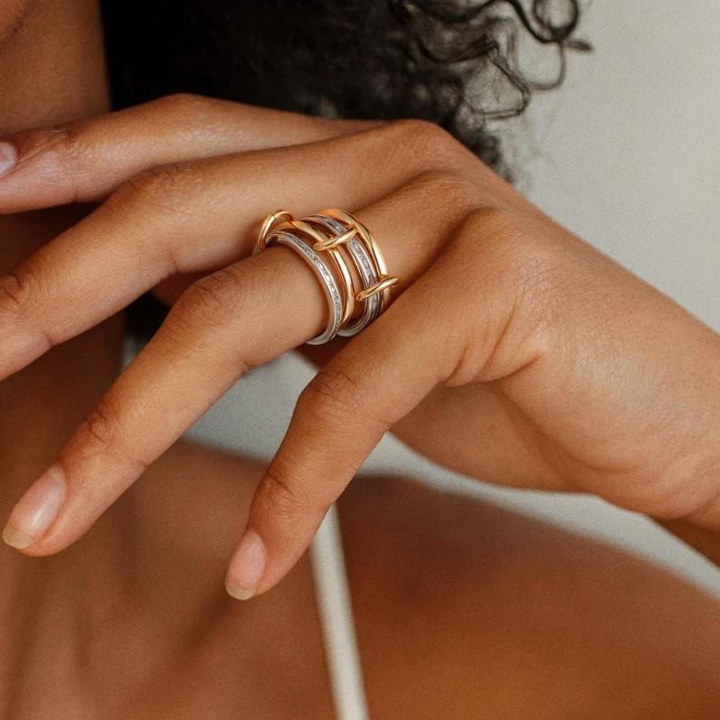 European and American copper zircon stacked plain ring ring, high-end personality ring, light luxury hand jewelry, women's fashion