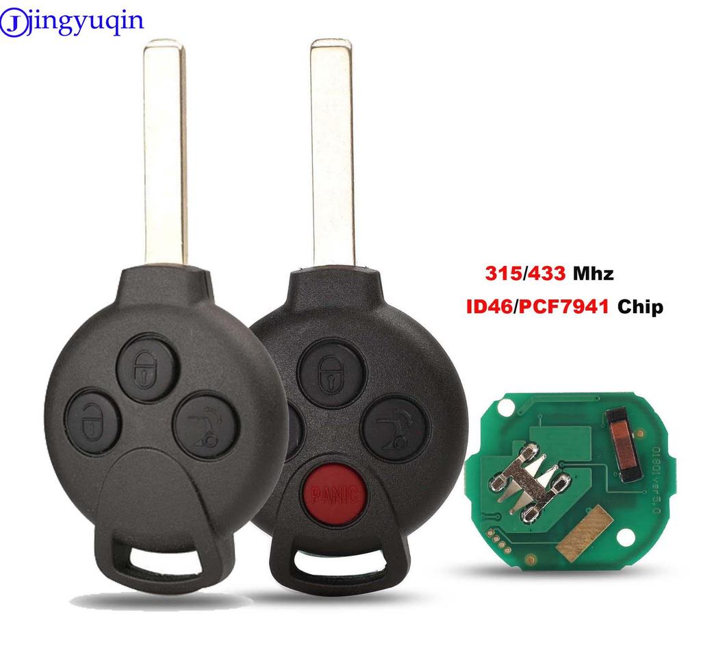 Jingyuqin Remote Key Case Cover Keyless Entry Fob 3/4 Buttons For MERCEDES BENZ Smart Fortwo 451 FSK 434MHZ Remote Car Key