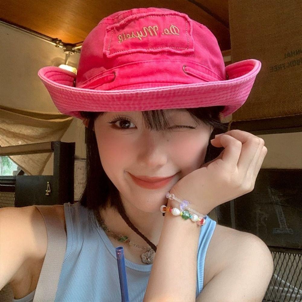 Adjustable Western Cowboy Hat Wide Brim Bucket Hat Vintage Outdoor Sun Hat with String