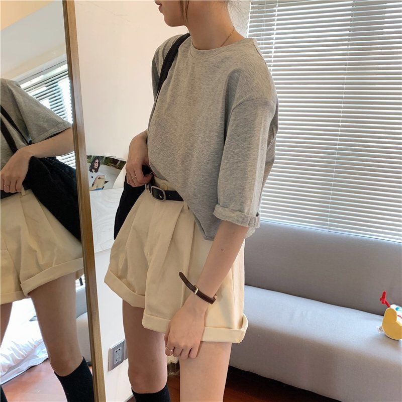 VAYLA Short Sleeve T-shirts Women Solid Cropped Tops Sexy Stylish Harajuku Streetwear Girls Cool Loose All-match Korean Style Casual