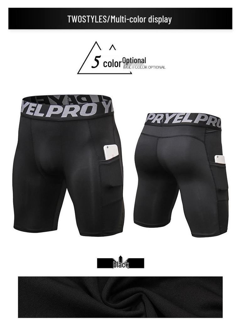 Men's PRO Fitness Sweat-Wicking Compression Shorts with Pockets - Quick-Dry, High-Elastic Running & Training Shorts