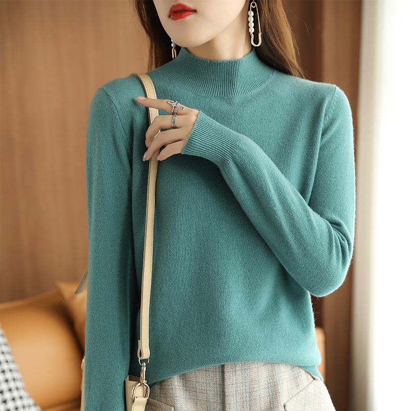 Элегантный темпераментный женский свитер с полувысоким воротником, тонкий с длинным рукавом, черный, для весны, осени и зимы, вязаная базовая рубашка для леди