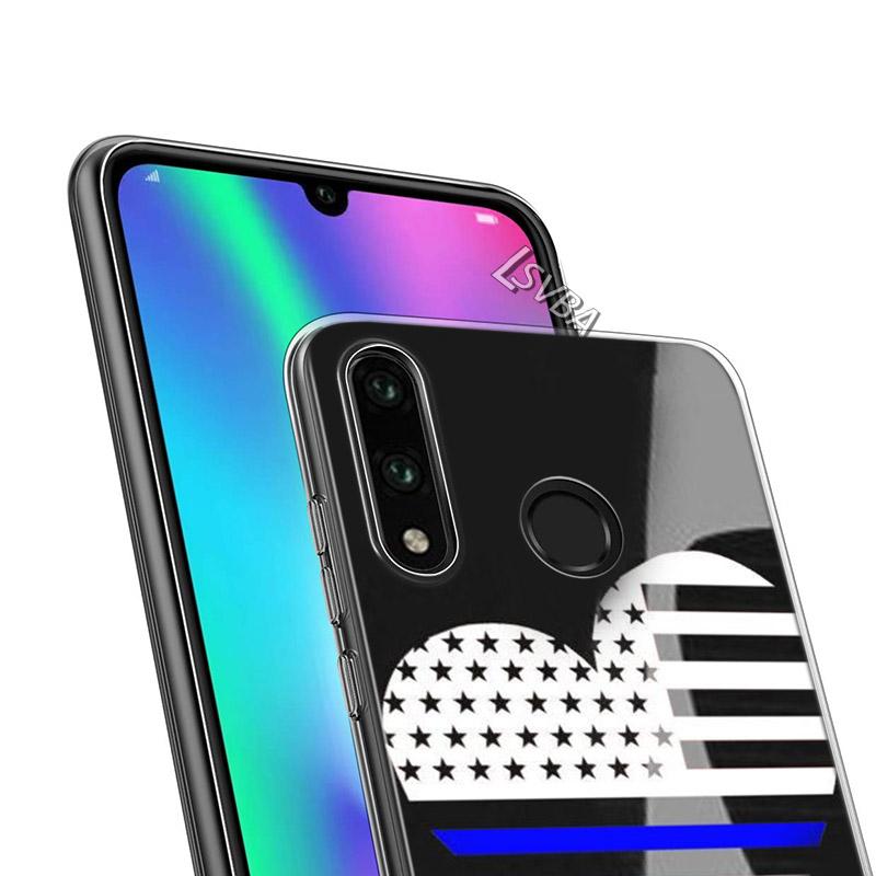 Thin Blue Line American Flag Soft TPU Silicone Cover For Huawei P40 P30 P20 Pro P10 P9 P8 Lite E Plus 2019 2017 Phone Case