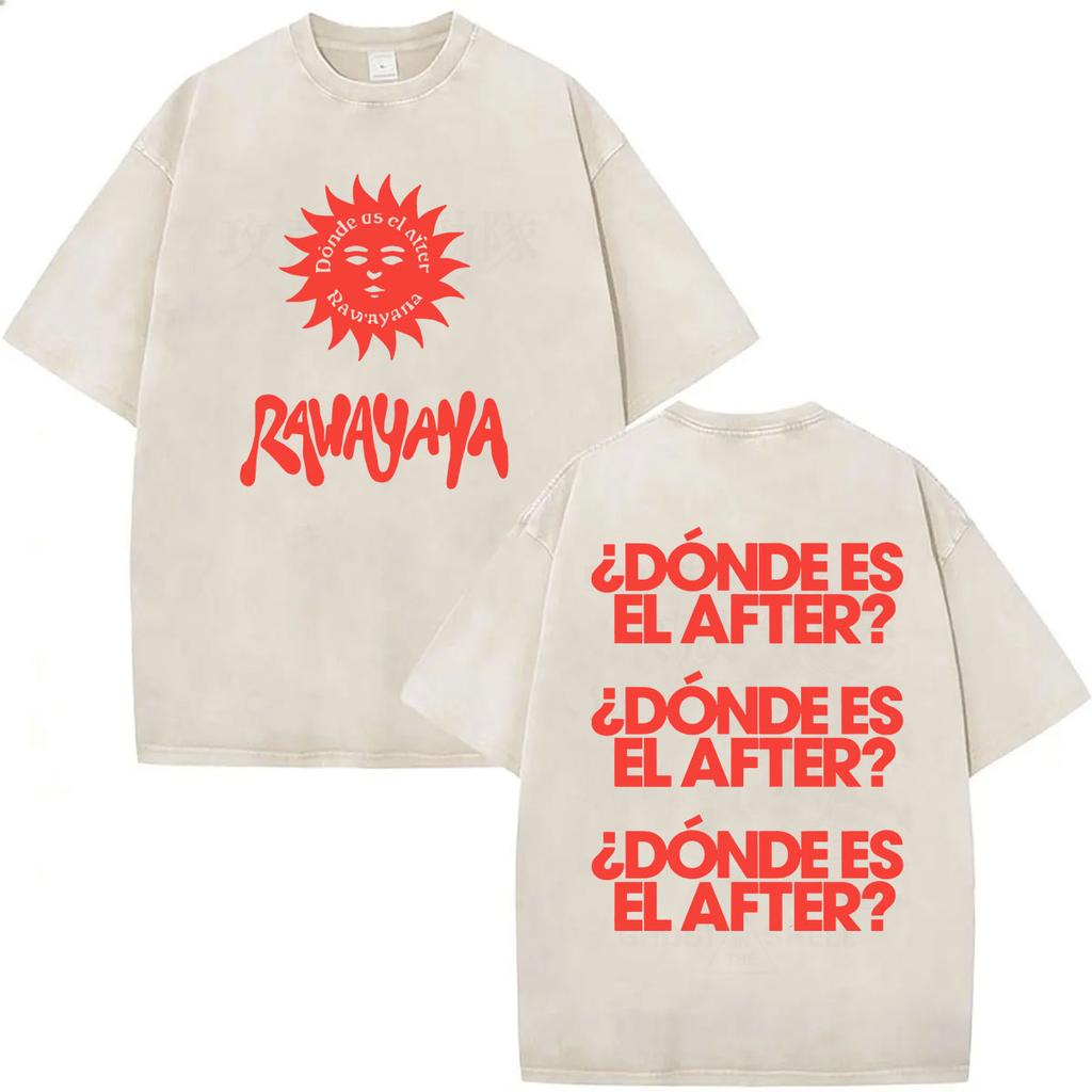 Vintage Washed Rawayana Donde Es El After Album Print TShirt Men Women Hip Hop Pop Music Short Sleeve T Shirt Streetwear