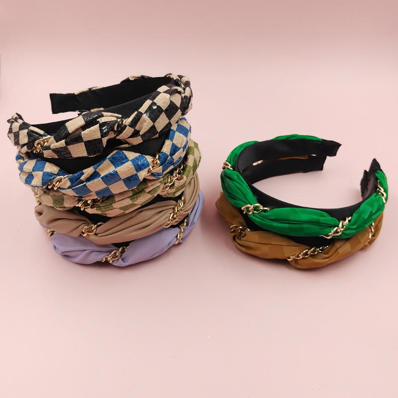 Cross-border New Color Matching Plaid Twist Chain High-end Metal Feeling Handmade Geometry Wires Fashion Women's 13CM Headband
