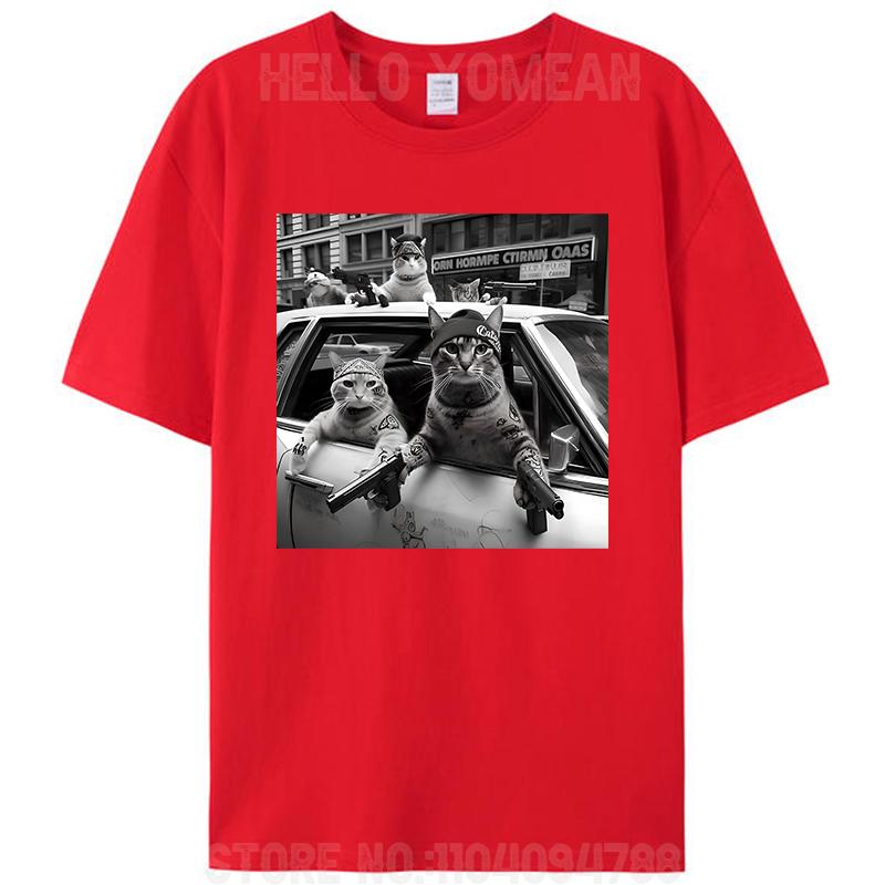Funny Gangster Cats Street Cat Design Women Men's Cotton T-Shirt Tee Shirts Tops