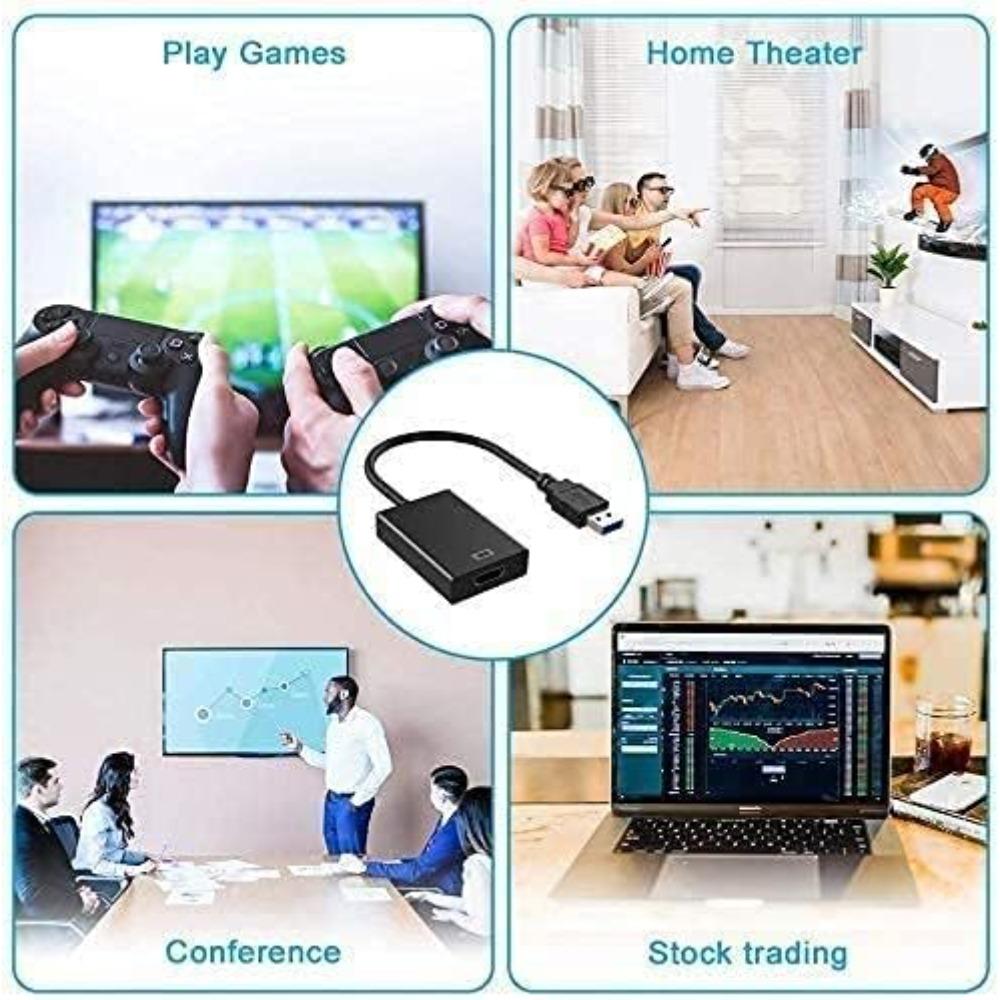 USB to HDMI Adapter USB 3.0/2.0 to HDMI 1080P Video Graphics Cable Converter with Audio for PC Laptop Projector HDTV
