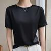 Silk T-shirt for Women Spring and Summer Short Loose Round Neck Solid Colour Inner Temperament Short-sleeved T-shirt Tops