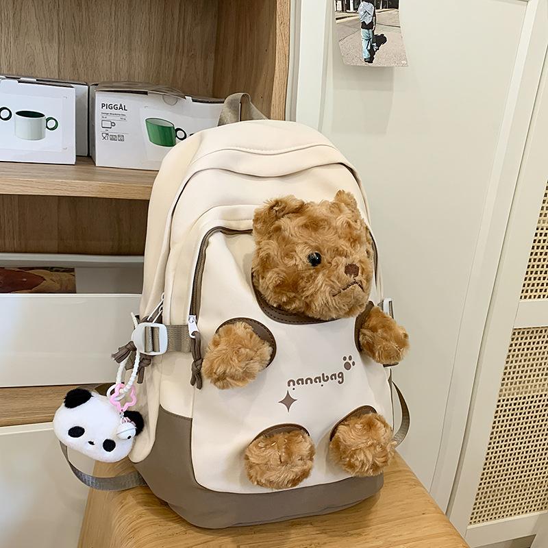 Ugly Cute Funny Bear Doll Joker Junior and Senior High School Students Shoulder Bag High Value Soft Cute Cute Girl Travel Backpack.