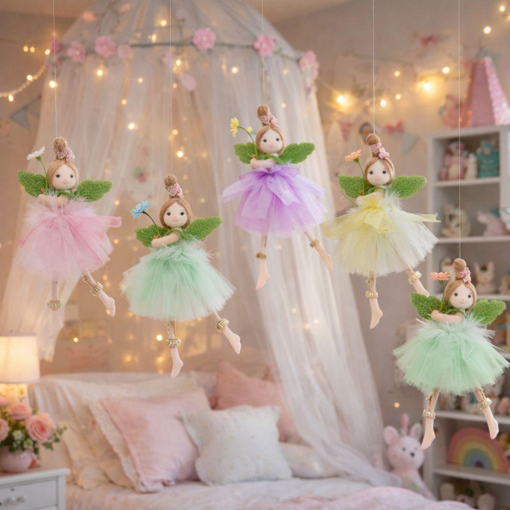 Party Supplies Long Legs Flower Fairy Ornaments Cute Mesh Easter Fairy Pendant Handmade with Flower Wing Girl Pendant Home Party