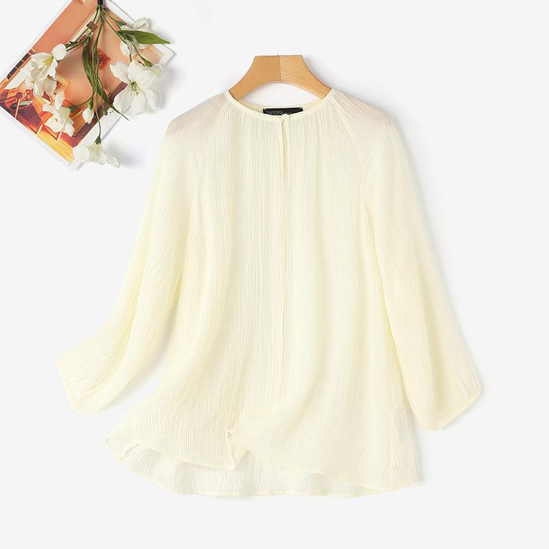 ZANZEA Женская повседневная свободная блузка с v-образным вырезом и длинным рукавом