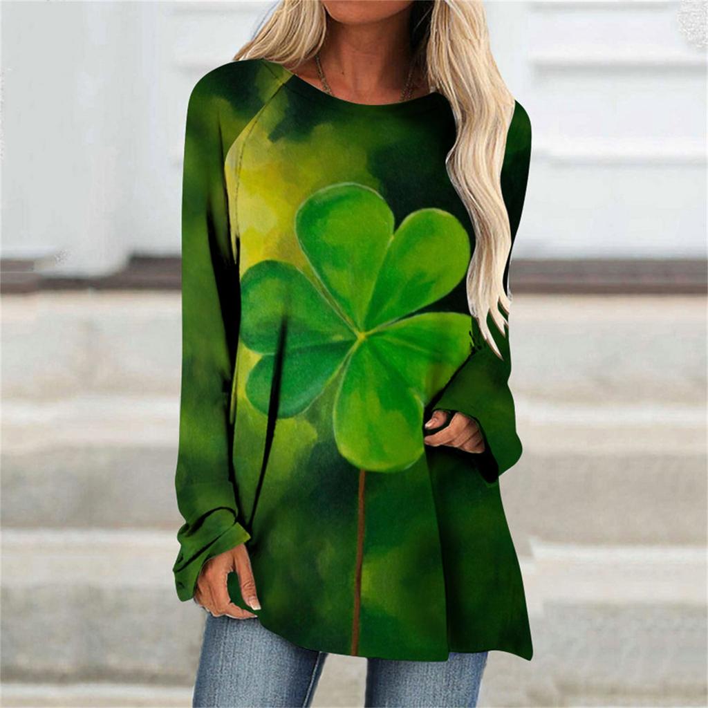 Модные женские повседневные свободные футболки с круглым вырезом и длинными рукавами с принтом, топы