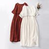 Summer Retro Cotton Linen Dress Women's Loose Breathable Embroidery Dresses for Women's Round Neck Casual Dress