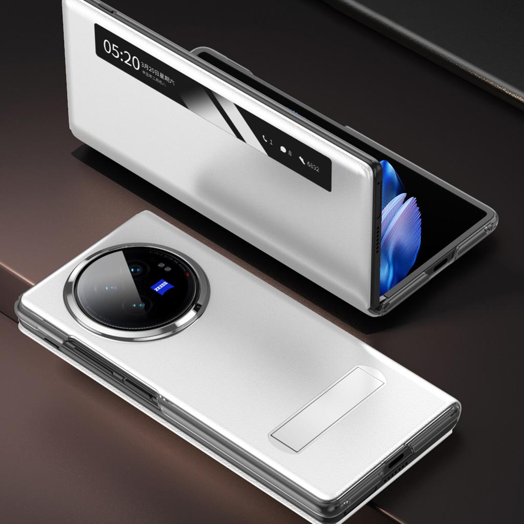 Магнитный чехол для телефона vivo X Fold3 с окошком для просмотра, чехол из ПУ кожи+ПК со скрытой подставкой