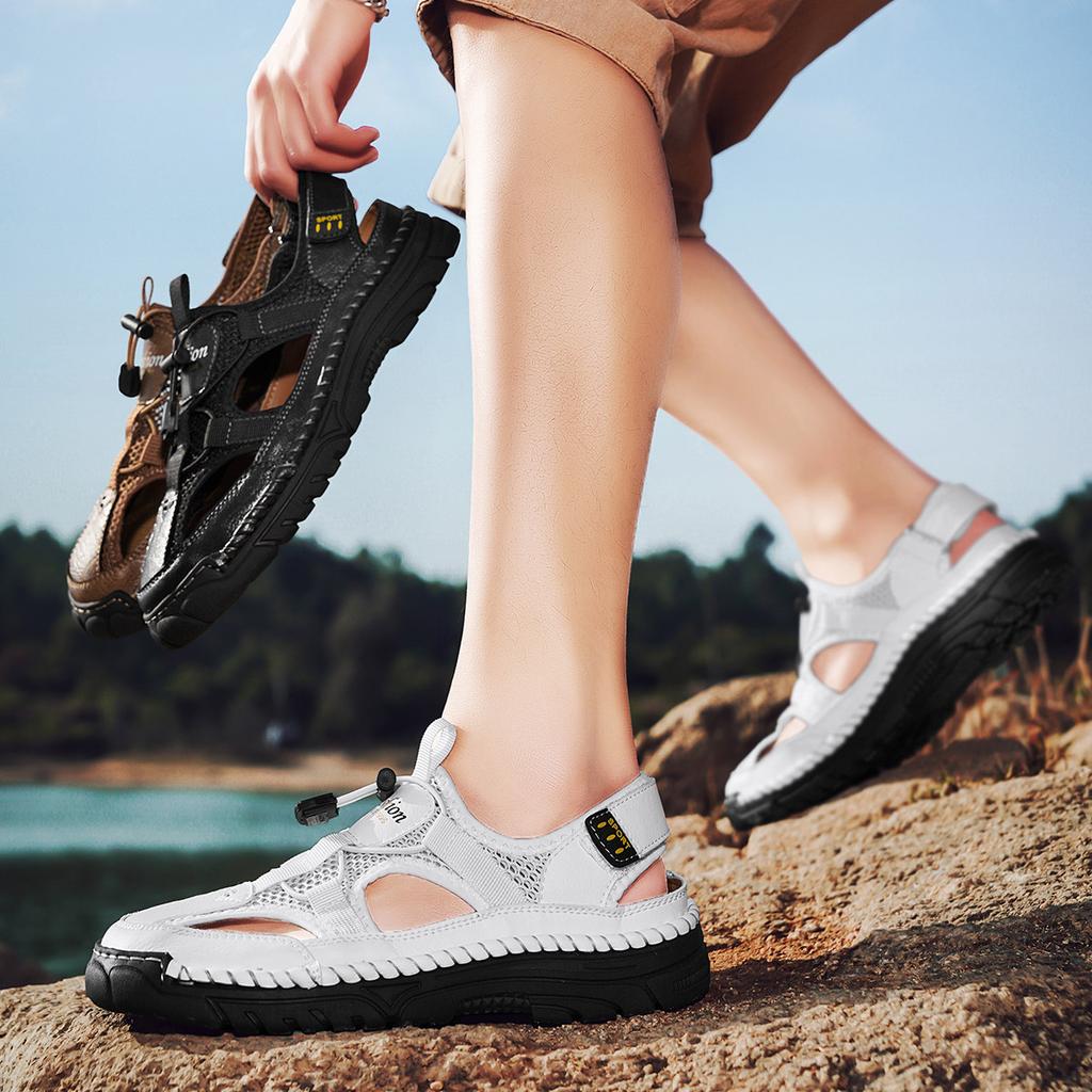 Летние мужские сандалии, сетчатые сандалии для улицы, мягкие сабо, сандалии ручной работы, дышащие легкие тапочки