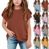 Summer Children And Girls' Short-sleeved Girls' Solid-color Casual Short-sleeved Round-neck Tops