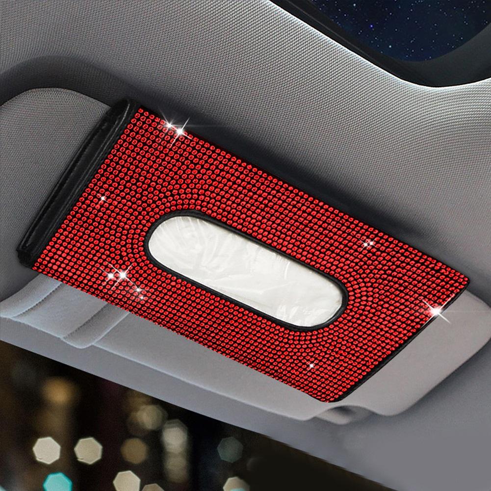 Bling Bling Diamond Автомобильный козырек Держатель для салфеток Подвесной кожаный чехол для бумажного полотенца со стразами и стразами для женщин Автомобильные аксессуары