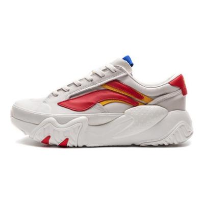 Li Ning Wave Амортизирующие Нескользящие Низкие Повседневные Кроссовки Мужские Облачный Туман Белый Красный AGCP309-4