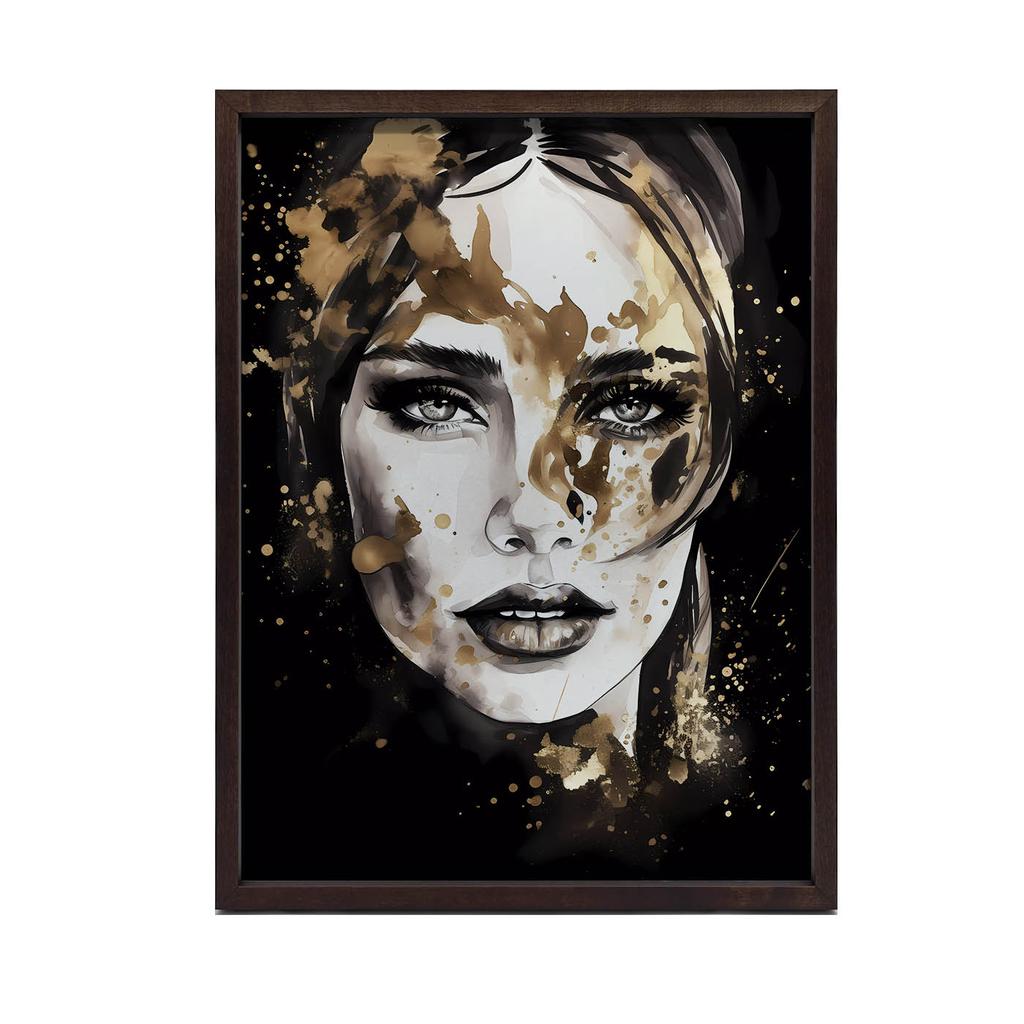 Face of a Woman In Black and Gold Face of a Woman In Black and Gold, 50X70 Cm, Unframed, Premium Canvas On Stretcher