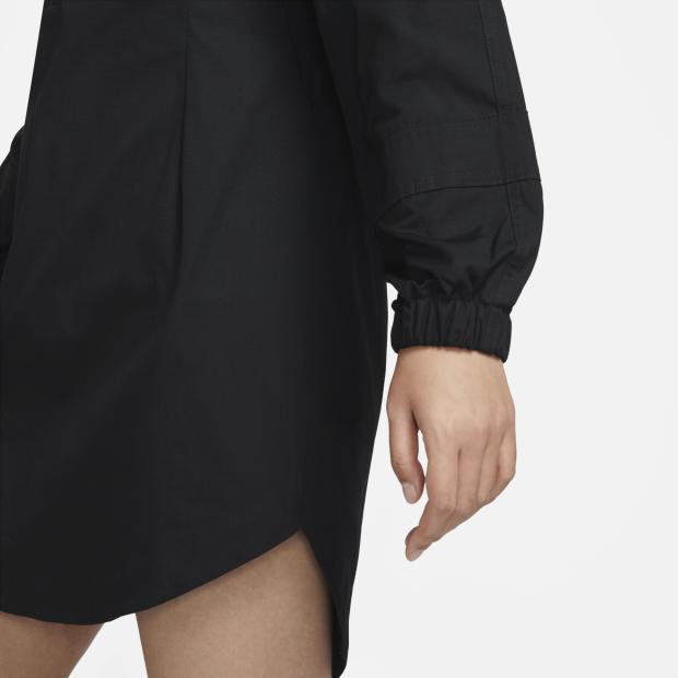 Nike Платье с логотипом, однотонным принтом, воротником-молнией, длинными рукавами, женские платья, черное DV8031-010