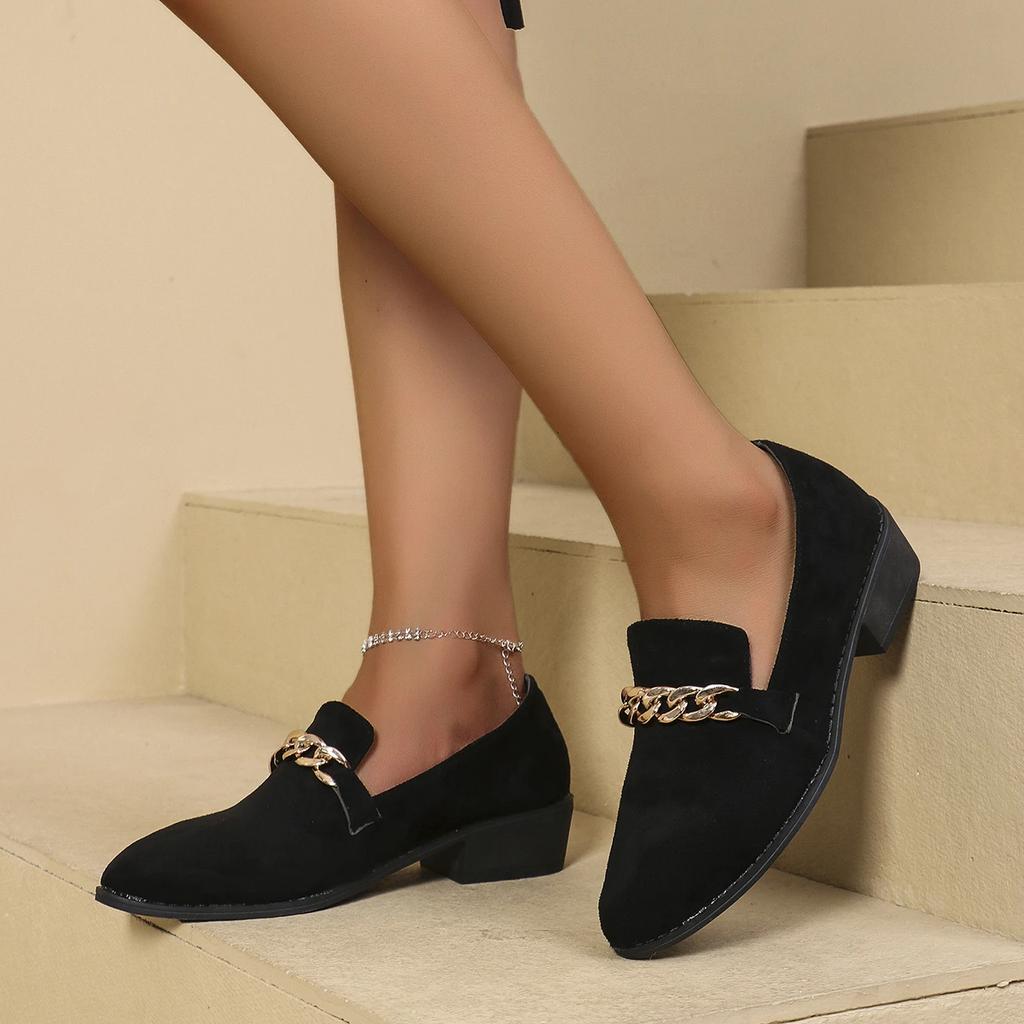 Мода 2025 Весенне-осенняя мода Лоферы с мелким вырезом Низкий каблук Заостренный носок Леопардовый принт Металлическая отделка Слипоны для женщин