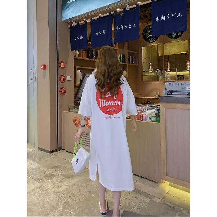 Женское летнее платье с короткими рукавами, повседневное платье-футболка свободного покроя, длинное платье выше колена большого размера