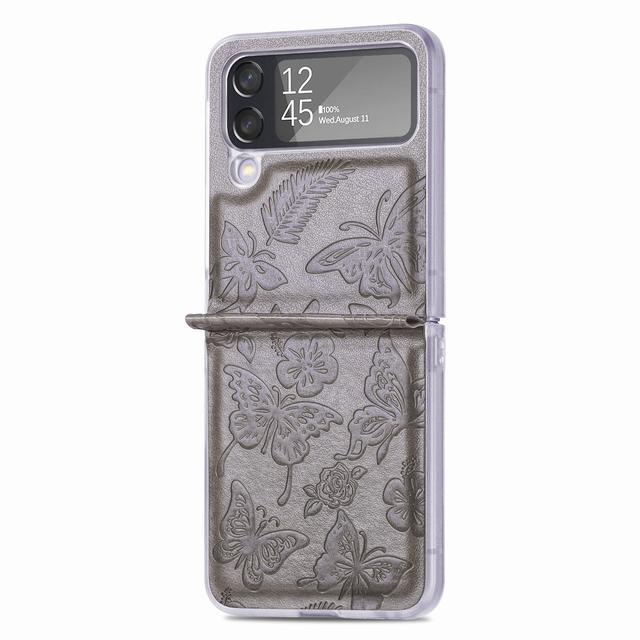 Для Samsung Galaxy Z Flip 4 Zflip4 винтажный элегантный кожаный складной противоударный защитный чехол с принтом бабочки, аксессуары