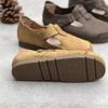 Johnature Genuine Leather Retro Handmade Round Toe Flat Shoes Casual Solid Color Versatile Women's Shoes