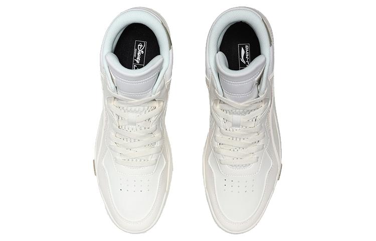 Li Ning Superwave Textile, Synthetic Leather Slip Resistant Abrasion Resistant Mid top Skateboard Shoes Men's White AGCQ061-1