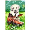 Canevas antique Petit chien dans chaussure 30x40cm