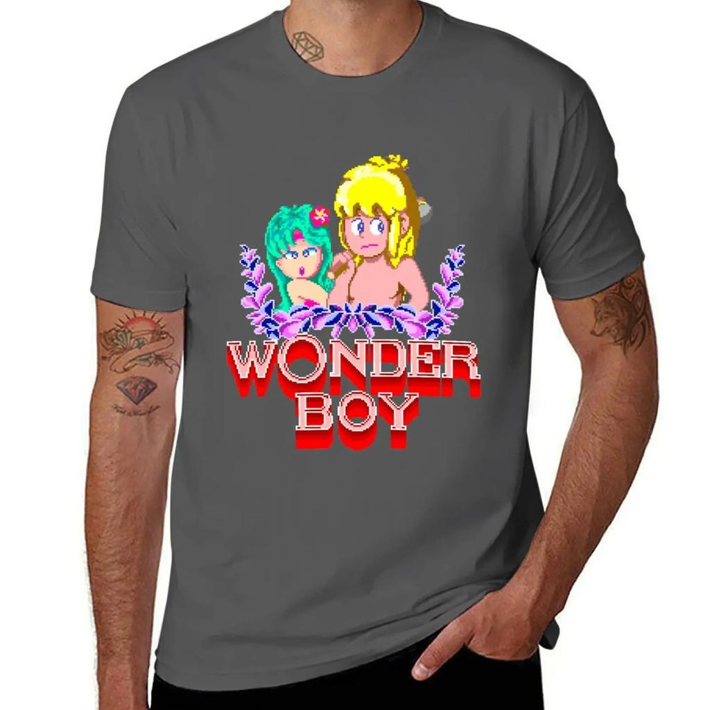 WONDER BOY ARCADE SCREEN Футболка тяжелый хлопок черная графика летние топы футболки мужские