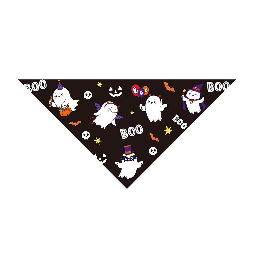 Cute Pet Halloween Bandana Pumpkin Print Ghost Pattern Dog Triangle Scarf Lightweight Washable Cat Saliva Towel Spooky Night