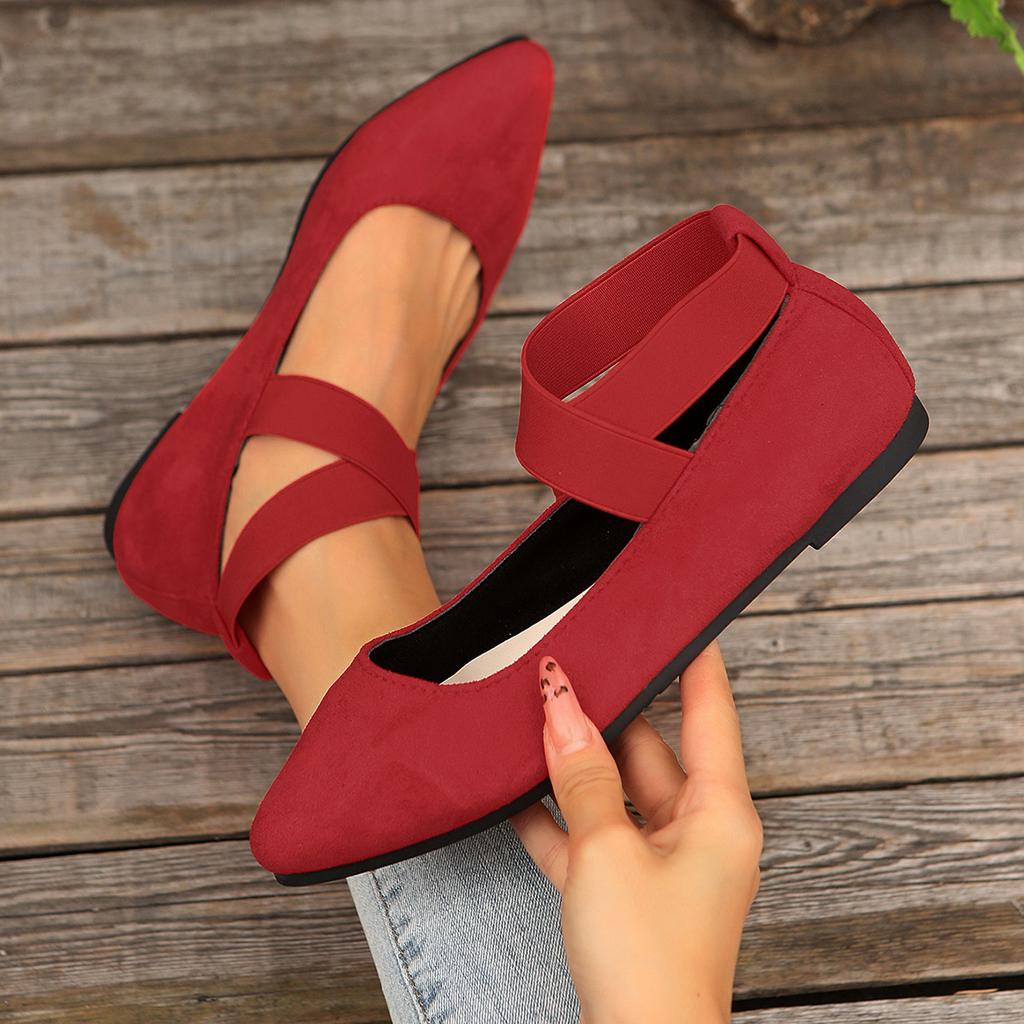 European and American foreign trade large size flat bottom elastic band shallow mouth single shoes women's suede pointed foot cover lazy work shoes