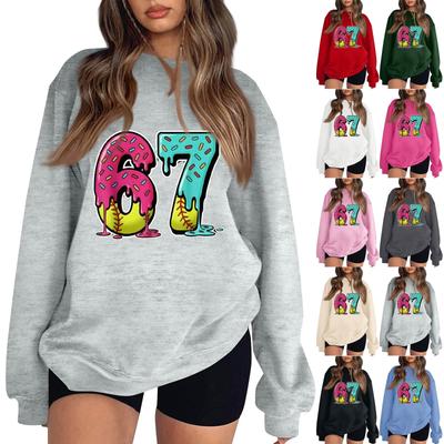 Женский модный повседневный пуловер с длинными рукавами и круглым вырезом с принтом