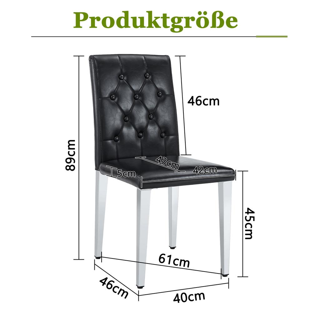 Set of 4 Dining Chairs in Black with High-Gloss Silver – Light Luxury, Silver-Colored Metal Legs for Versatile Combination Options