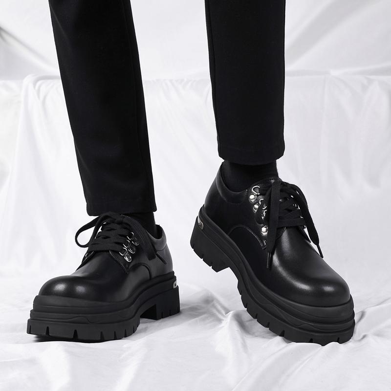 Модные туфли Дерби на толстой подошве из кожи для мужчин Модные стили дизайна Для отдыха, бизнеса, офиса, вечеринок на свежем воздухе Повседневные молодежные Черные туфли Новые