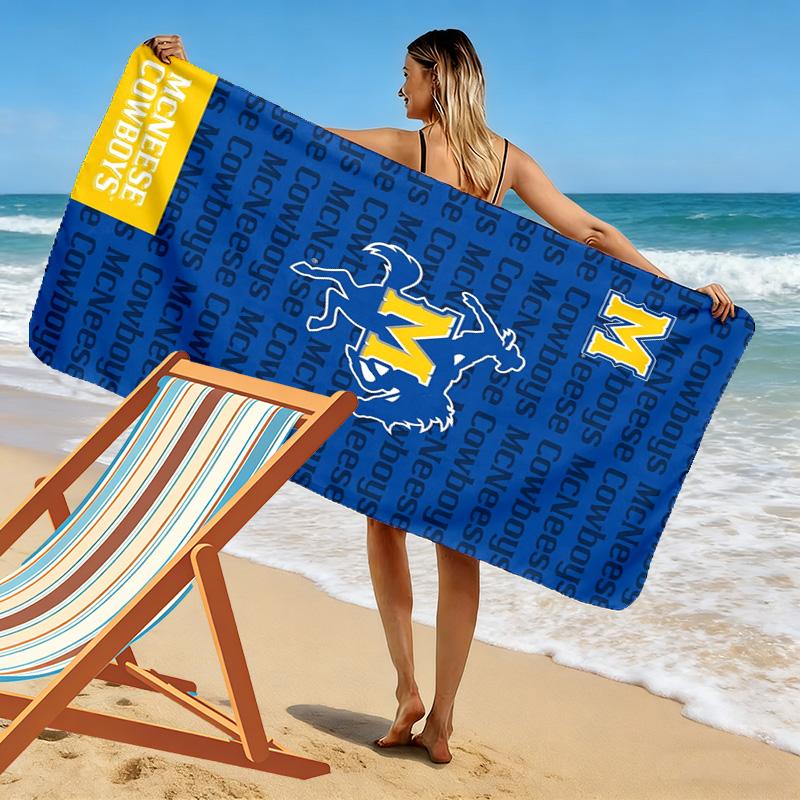 McNeese State Cowboys Print Beach Towel, Large Soft Quick Dry Towel for Beach Camping Swimming