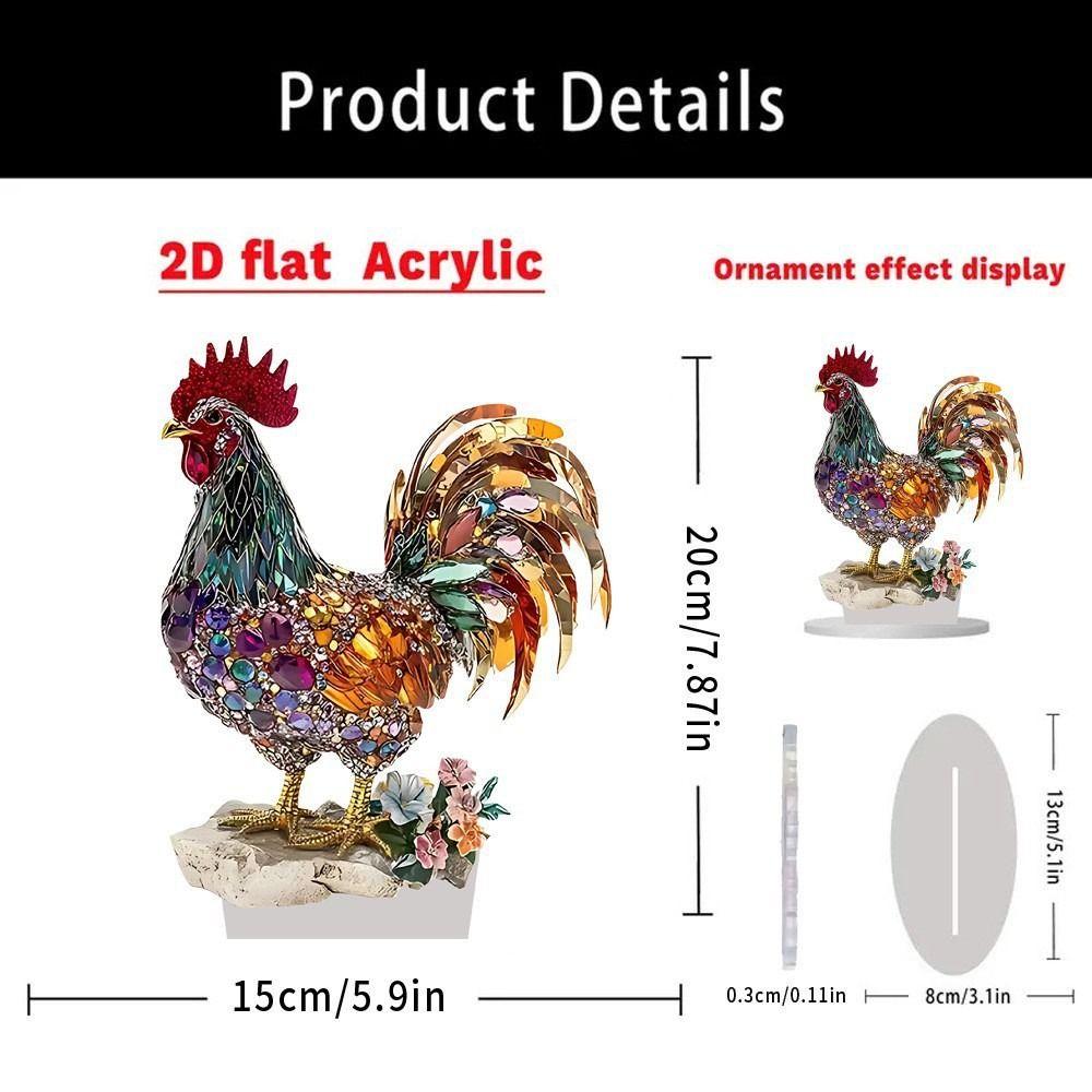 Creative Animal Statue Ornament 2D Flat Miniatures Figurine Sculpture Rooster Ornament Cabinet