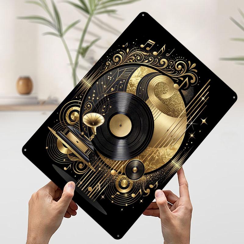 Retro Vinyl Golden Music Art Poster Customized Wall Art Vintage Metal Signs Retro Tin Plaque for Man Cave Room Decoration Gaming