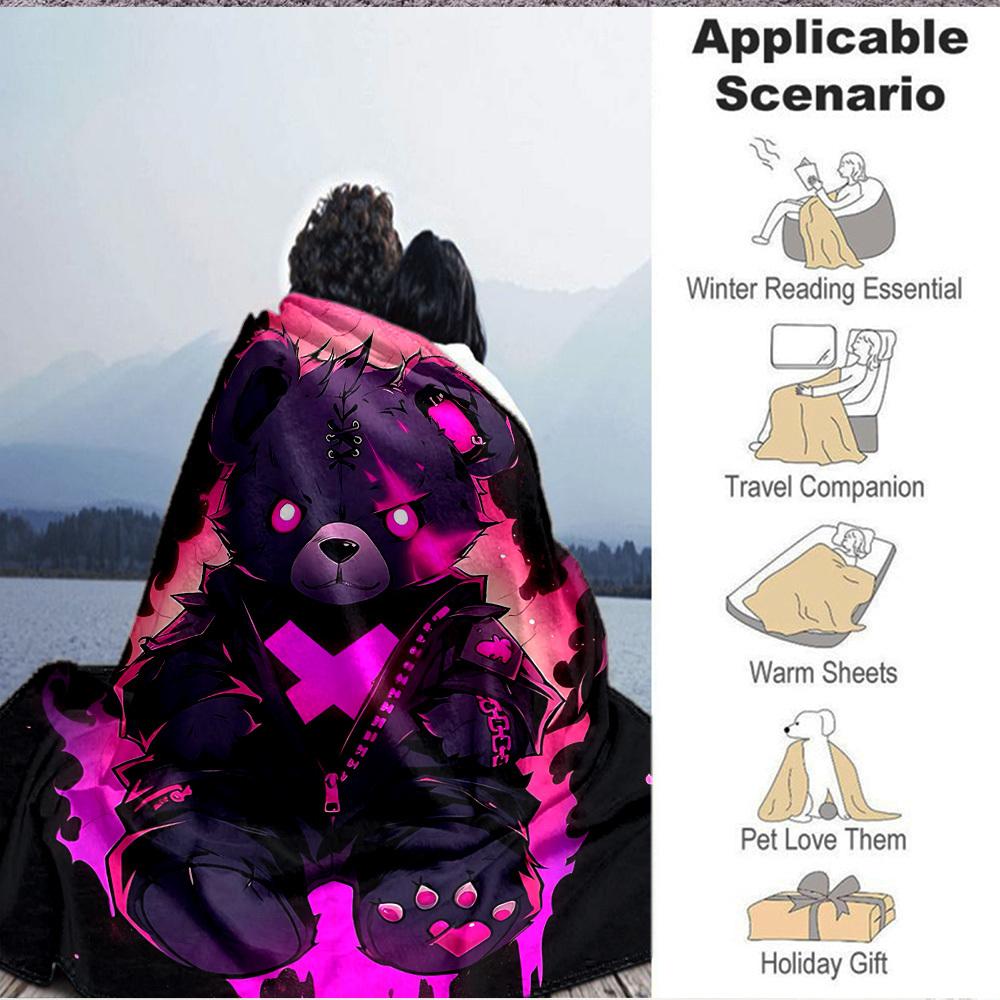 1pc Bear Print Blanket Lightweight Flannel Throw Blanket For Sofa, Bed, Living Room, Office, Outdoor Travel, Camping