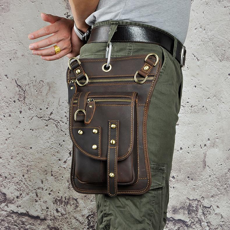 Mens Genuine Leather Multifunction Shoulder Crossbody Messenger Bag Hook Waist Pack Drop Thigh Leg Bag