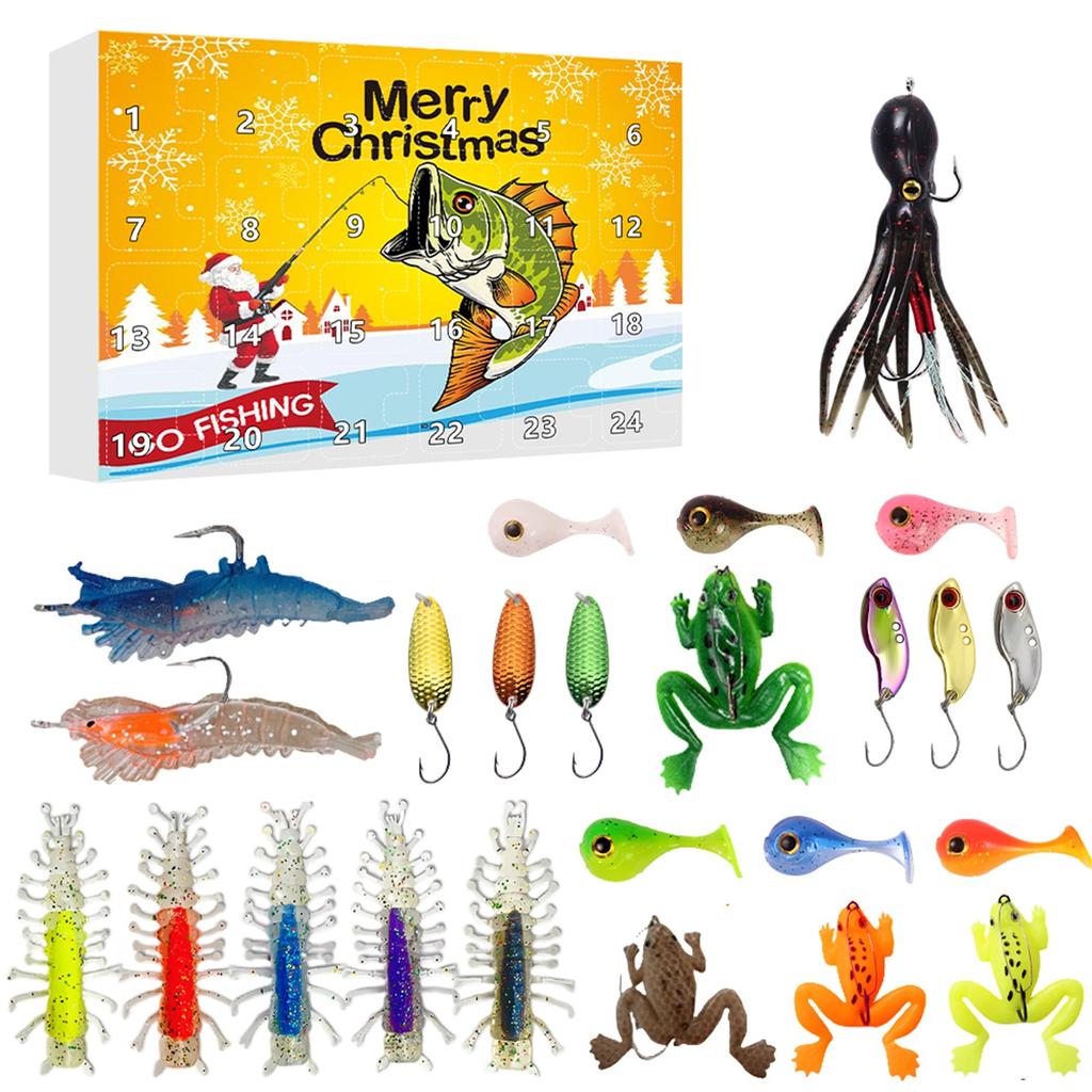 3D 24 шт. Адвент-календарь Рыбалка Рождественский Обратный отсчет, Адвент-календарь с рыболовными снастями Для Взрослых Мужчин Подростков Мальчиков, Рождественский Подарок-сюрприз
