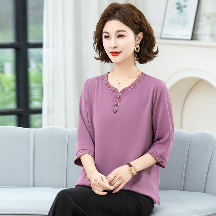 Модная летняя футболка с коротким рукавом в китайском стиле 2026 года для женщин среднего и пожилого возраста - Топ с темпераментом