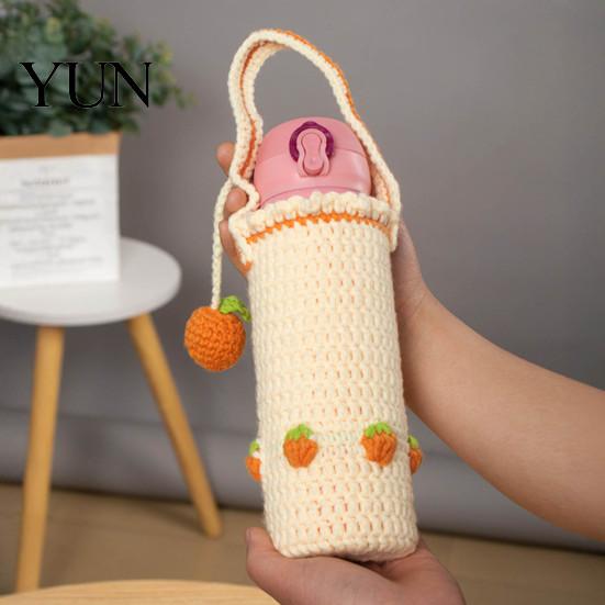 Reusable Glass Cup Protector Hand Crocheted Cover, Portable Elastic Wool Knit Sleeve, Breathable Hollow Sleeve Anti-Slip Protective Holder for